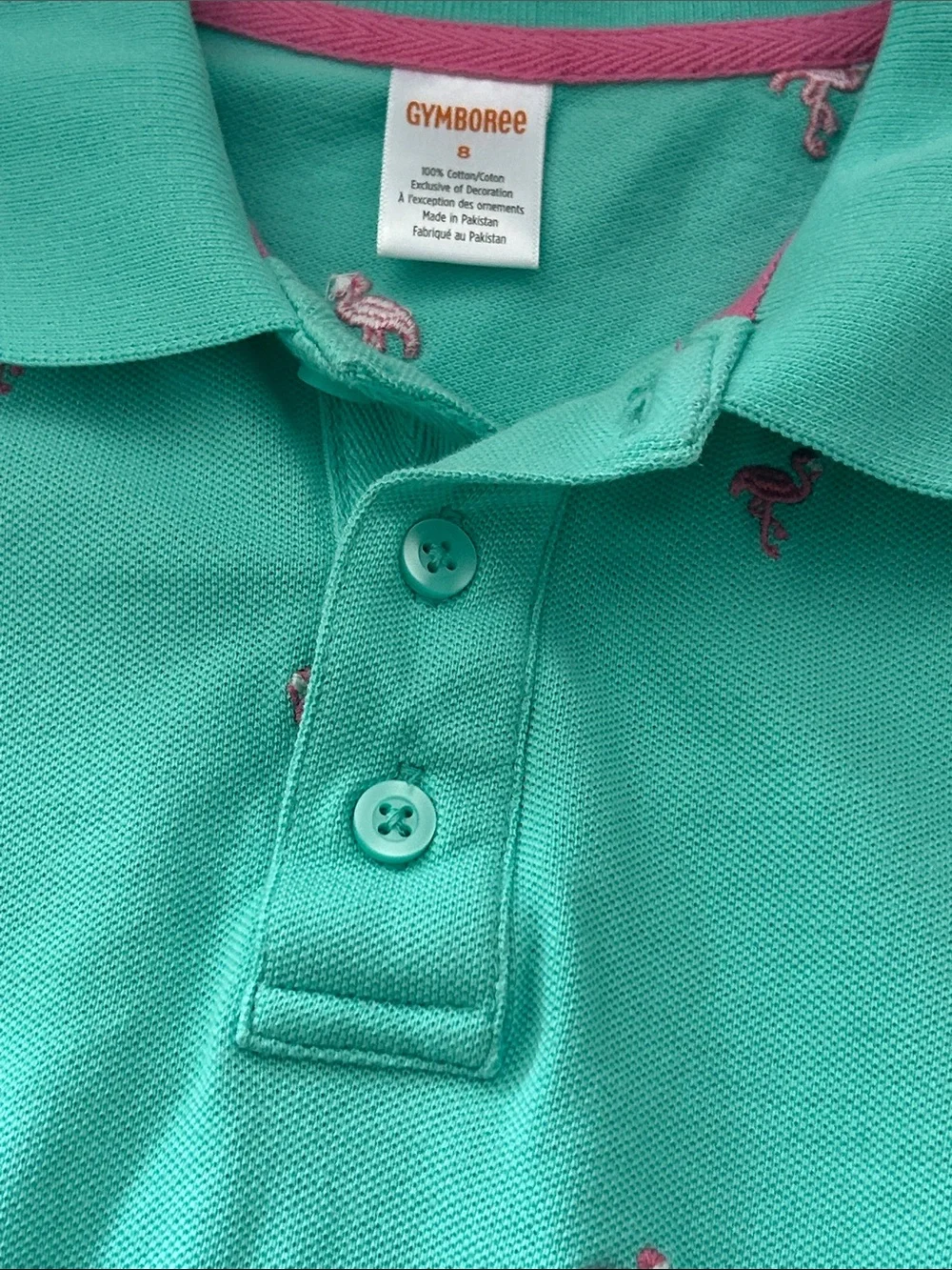 Boys Gymboree Mint Green Poo Golf Shirt Pink Tropical Flamingo Embroidery